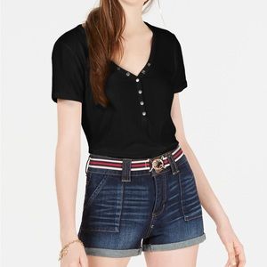 NWT Hippie Rose Juniors' Rib-Knit Snap-Front Top